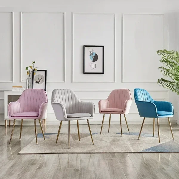 Home Office Chair Nordic Living Dining Chair Luxury Velvet Chair Backrest Pink Girls Makeup Nail Stool Furniture - Image 4