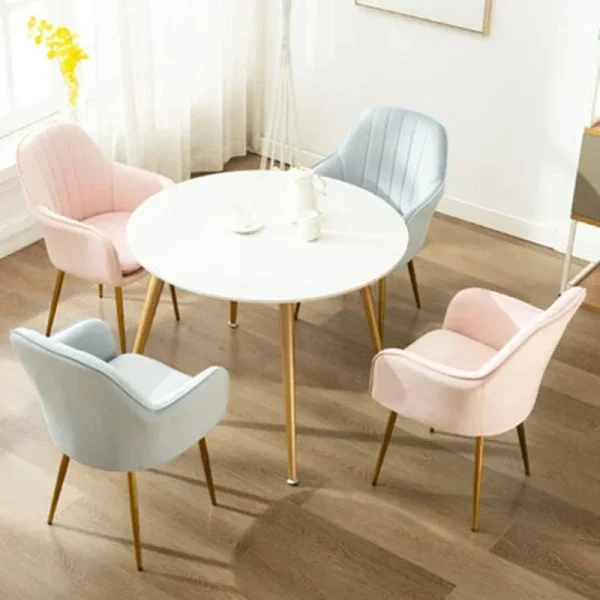 Home Office Chair Nordic Living Dining Chair Luxury Velvet Chair Backrest Pink Girls Makeup Nail Stool Furniture - Image 5