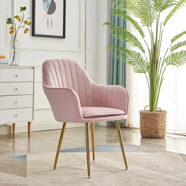 Home Office Chair Nordic Living Dining Chair Luxury Velvet Chair Backrest Pink Girls Makeup Nail Stool Furniture - Image 13