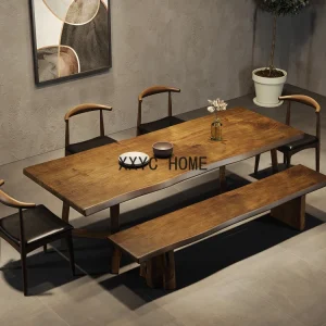 Simple Rectangular Log Large Conference Table Nordic Solid Wood Staff Desk