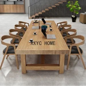 Solid Wood Conference Table Long Table Office Negotiation Table and Chair Combination Library Workbench